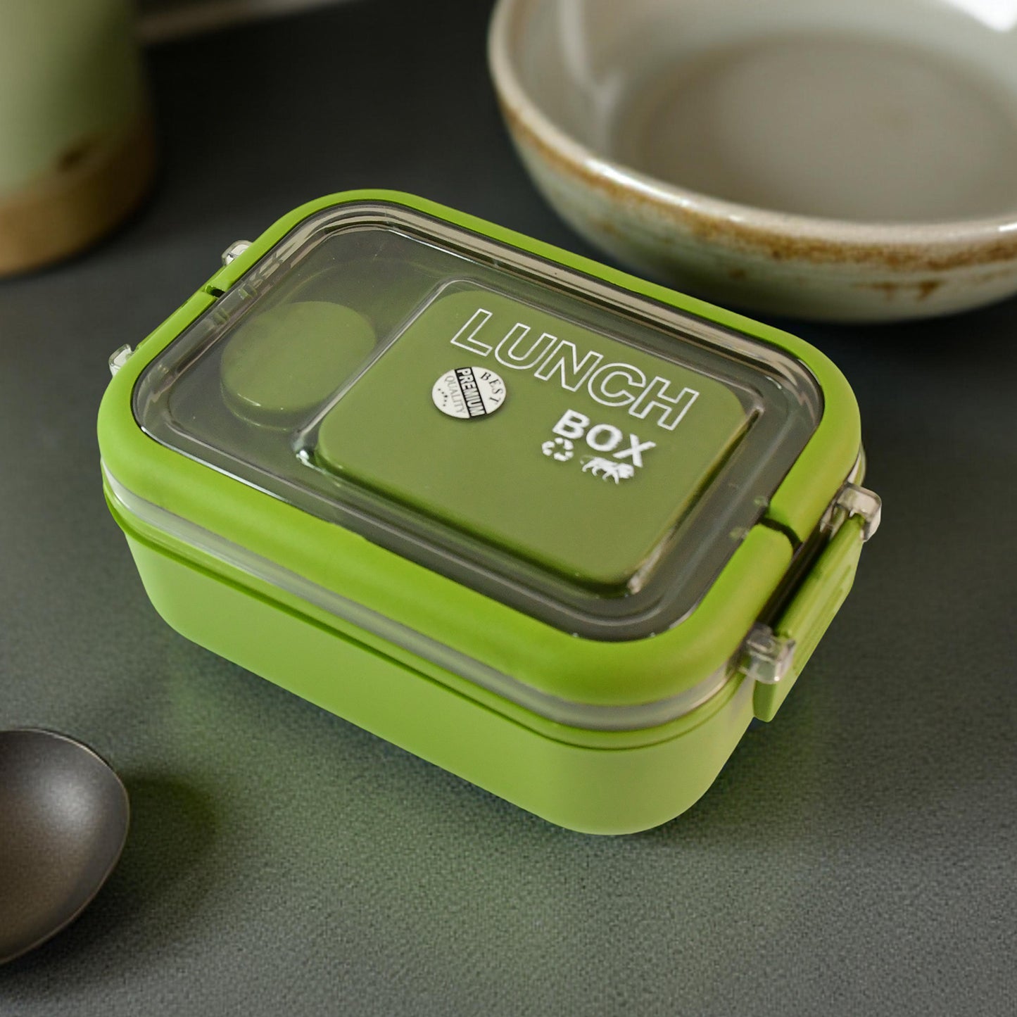 Lunch Box with Leakproof Compartments, 20 cm x 13 cm x 8 cm, BPA-Free, Includes Spoon-Fork Set