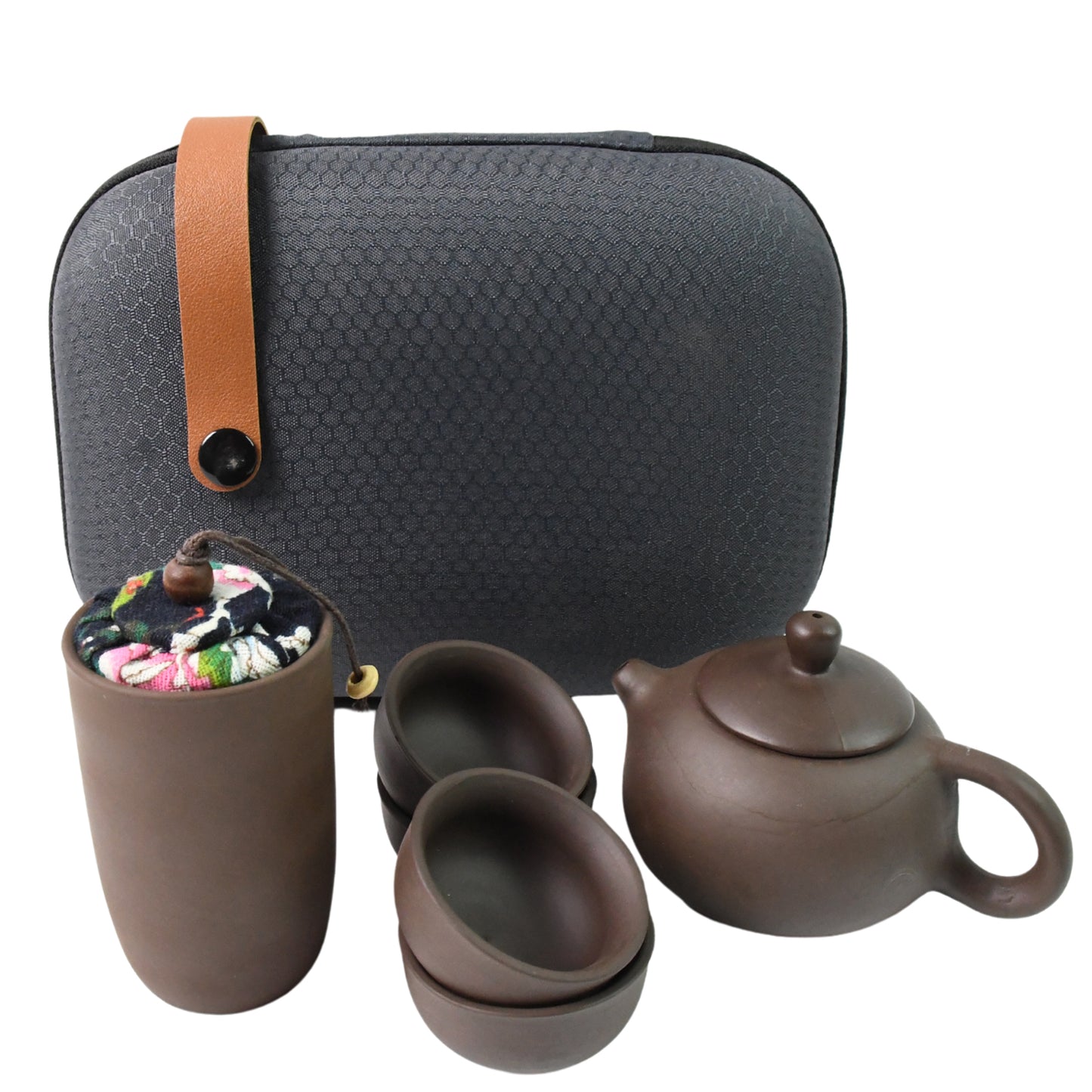 Portable Chinese Purple Clay Tea Set with 4 Cups, Teapot and Storage Case, Traditional Ceramic Travel Set, 22 x 16 x 6 cm