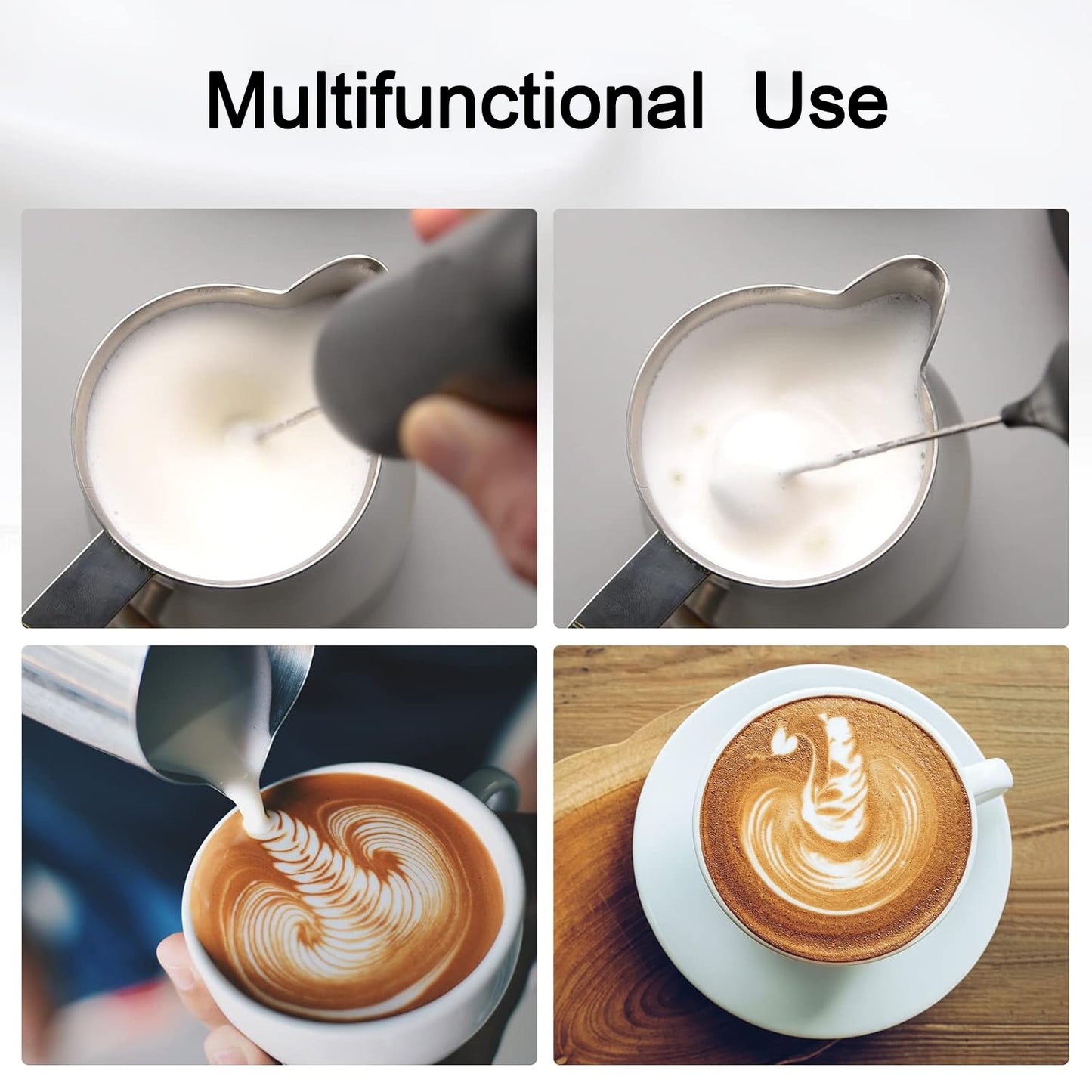 Small Electric Handheld Milk Frother with Stainless Steel Whisk – Battery-Operated Foam Maker for Coffee, Latte, Cappuccino, Hot Chocolate & More – High-Speed Portable Drink Mixer with Power Button (1 Pc)