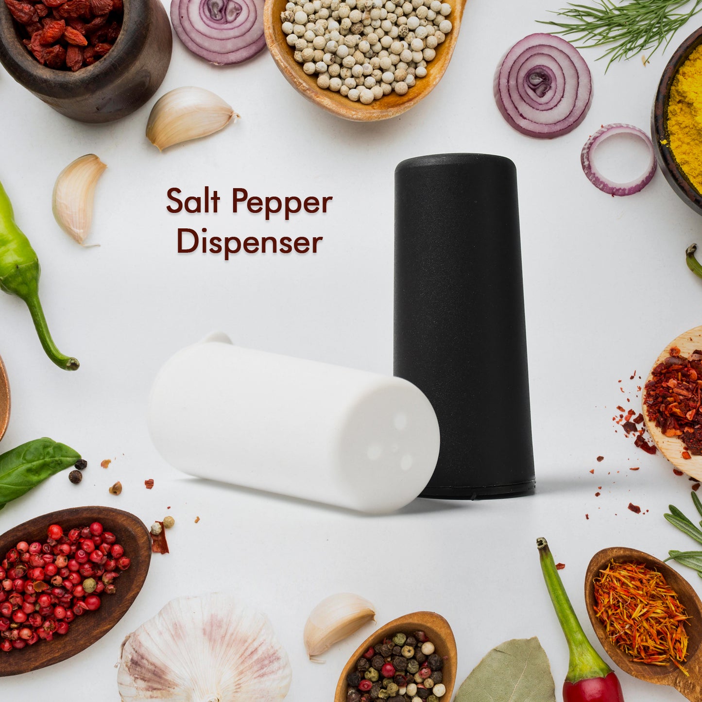 Salt and Pepper Dispenser Set, Black and White, 8 cm Height, Polycarbonate Material, Dishwasher Safe