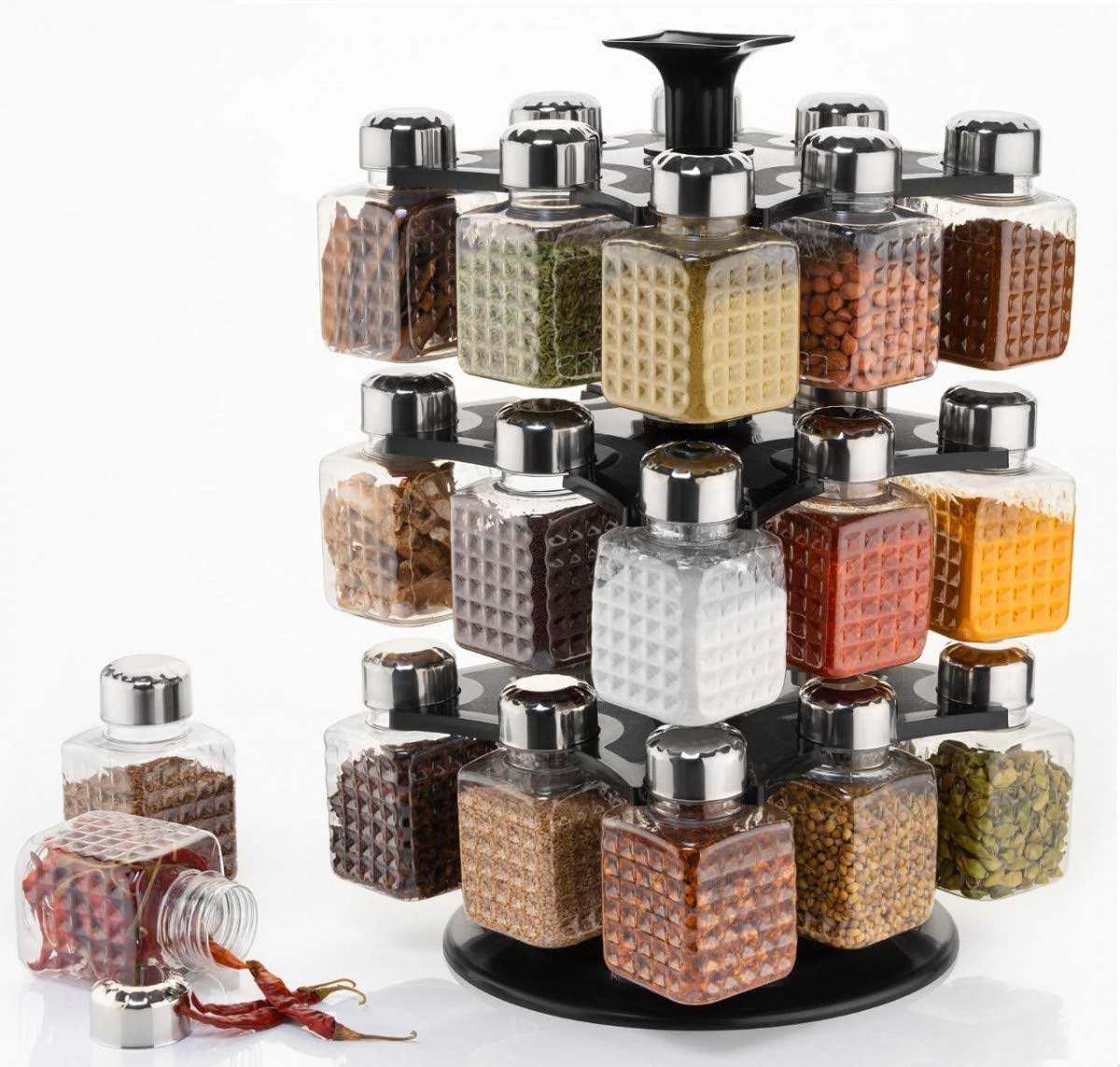 Revolving Spice Rack, 24 Square Containers, 360-Degree Rotation, 40 x 30 x 28 cm