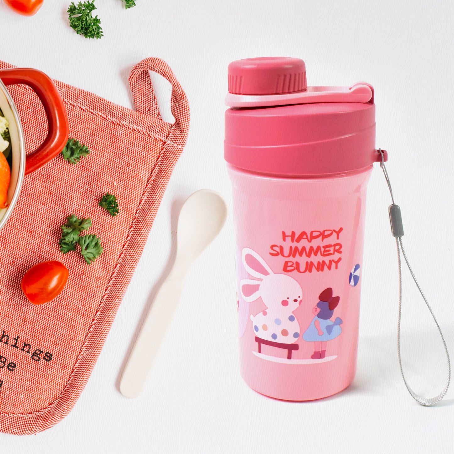Plastic Lunch Box Combo – Leak-Proof 2-Compartment with Bottle & Fork | Microwave & Freezer Safe | Mix Color (1 Set)
