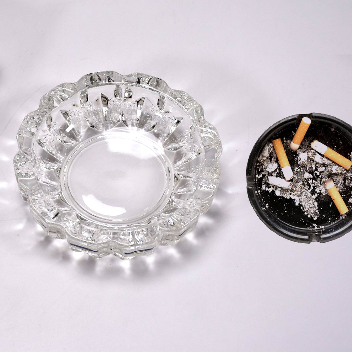 Crystal Glass Round Ashtray, 12 cm, Clear