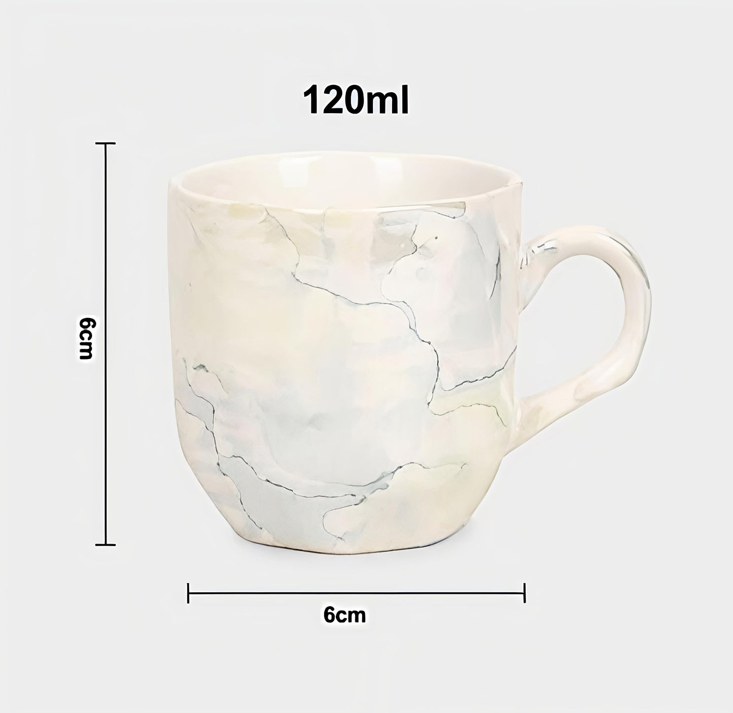Stoneware Coffee & Tea Mug Set – 120 ml Marble Design Cups (Set of 6) | Premium Ceramic Stoneware Mugs for Tea, Coffee, Espresso | Modern Minimalist Drinkware for Home & Office