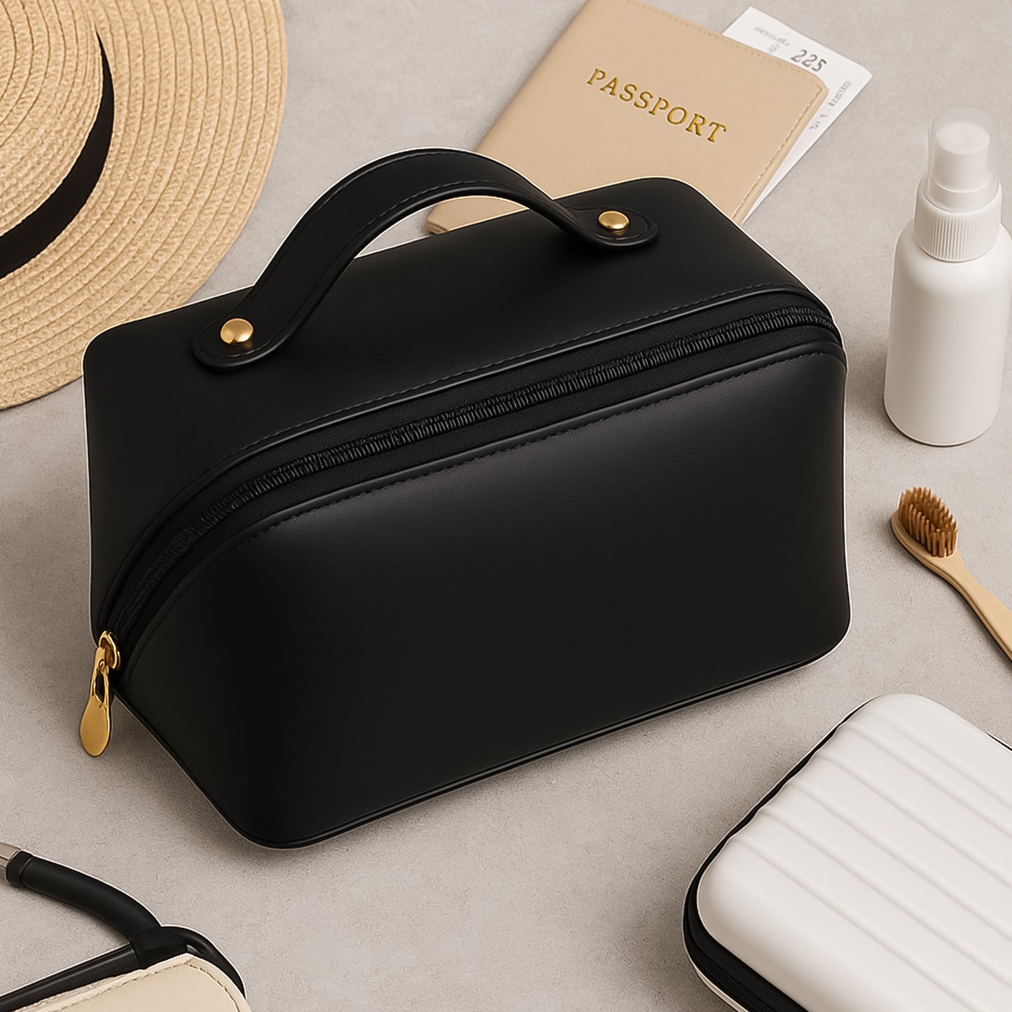 Portable Premium Travel Makeup & Toiletry Organizer Pouch – Waterproof Cosmetic Storage Bag with Zipper & Handle (1 Pc)