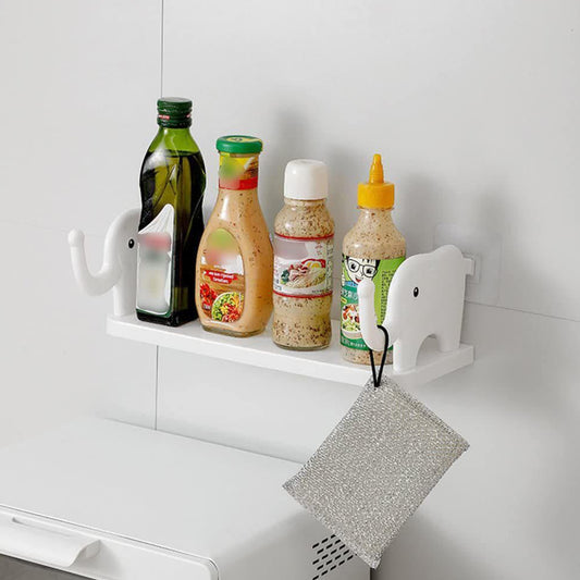 Wall Mounted Elephant Storage Shelf, 35 cm x 15 cm, No-Drill Installation, Decorative Floating Shelf for Kitchen, Bathroom, Bedroom