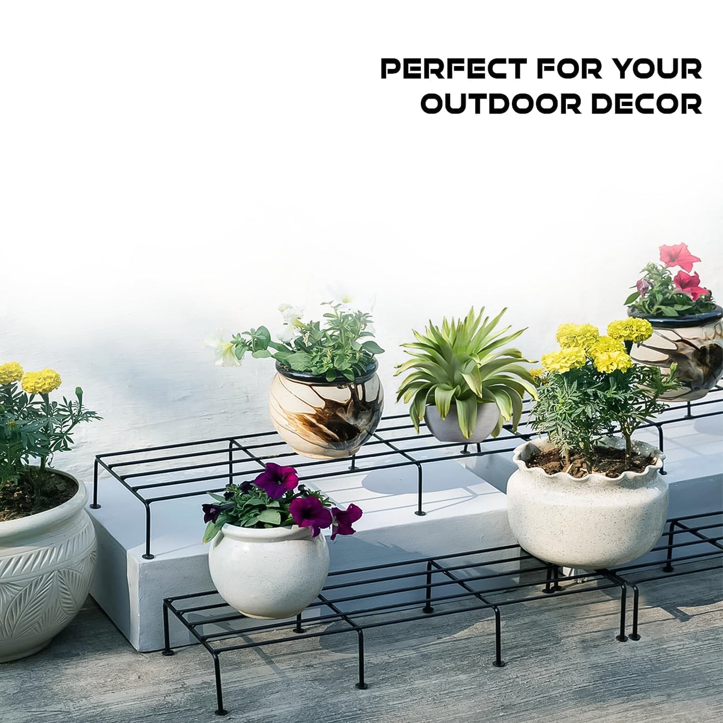 Metal Rectangle Plant Stand for Balcony & Home Décor | Rust-Proof Iron Pot Stands for Indoor Outdoor Garden | Sturdy Flower Planter Stand (60×20 cm, Set of 2)