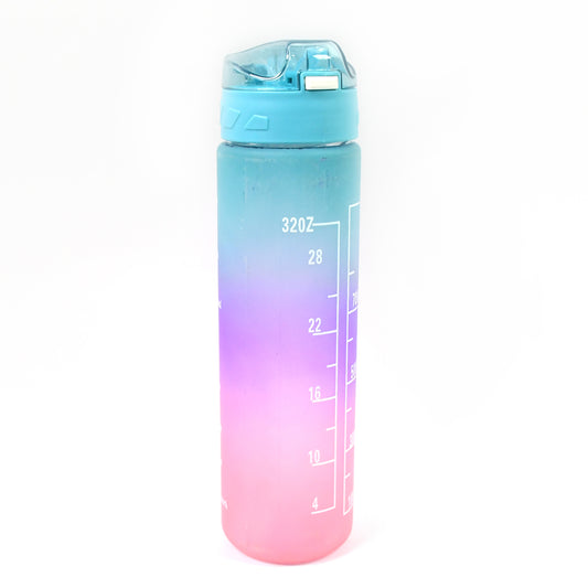 Motivational Water Bottle with Time Marker, 900 ml, Leak-Proof Tritan Plastic, Straw Lid, Pink-Purple-Blue Gradient