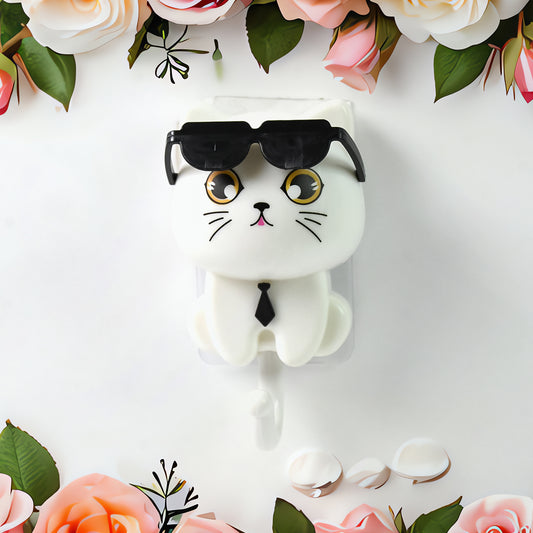 Cat Hook for Wall – Stylish Sunglasses & Tie Design | Self-Adhesive Key Holder | Waterproof | 6×5×9 cm