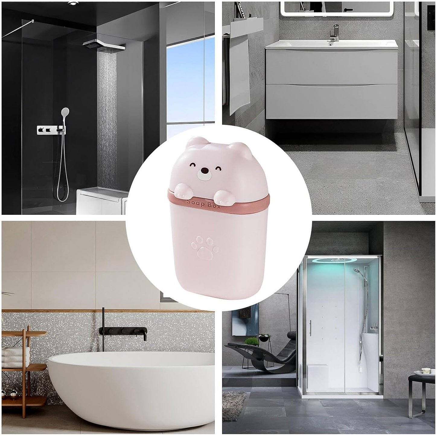 Cute Bear Shaped Soap Case with Draining Tray, Leak-Proof Travel Soap Box, 16 cm x 13 cm x 4 cm