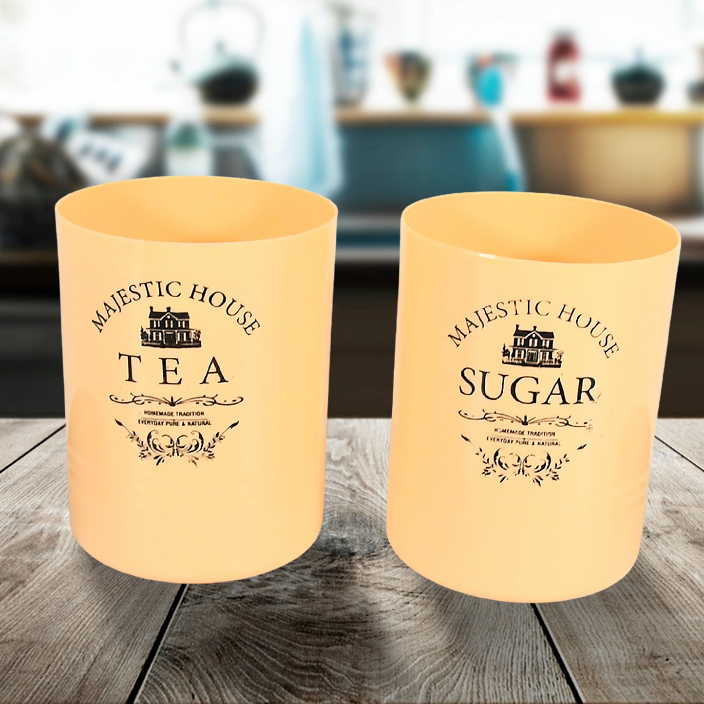 Tea and Sugar Storage Containers, 800 ML, Airtight Seal with Black Lid, Set of 2