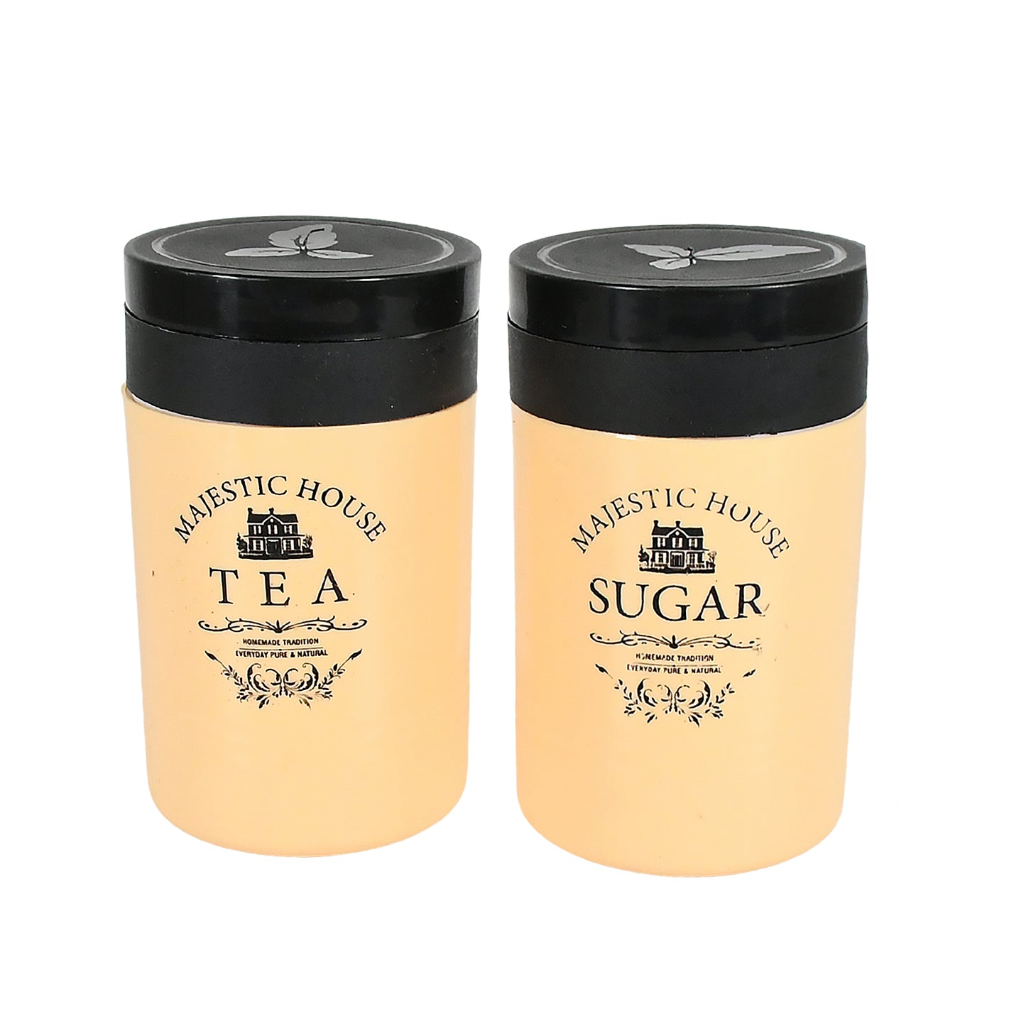 Tea and Sugar Storage Containers, 800 ML, Airtight Seal with Black Lid, Set of 2