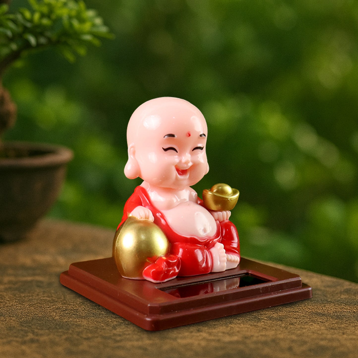 Solar-Powered Moving Head Buddha Statue Peaceful & Decorative Car Ornament