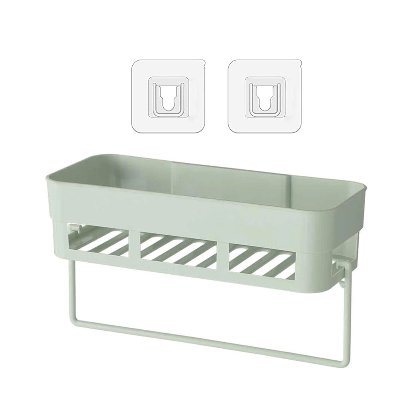 Adhesive Wall Mount Bathroom Storage Shelf with Towel Bar, 27 x 11 x 8 cm