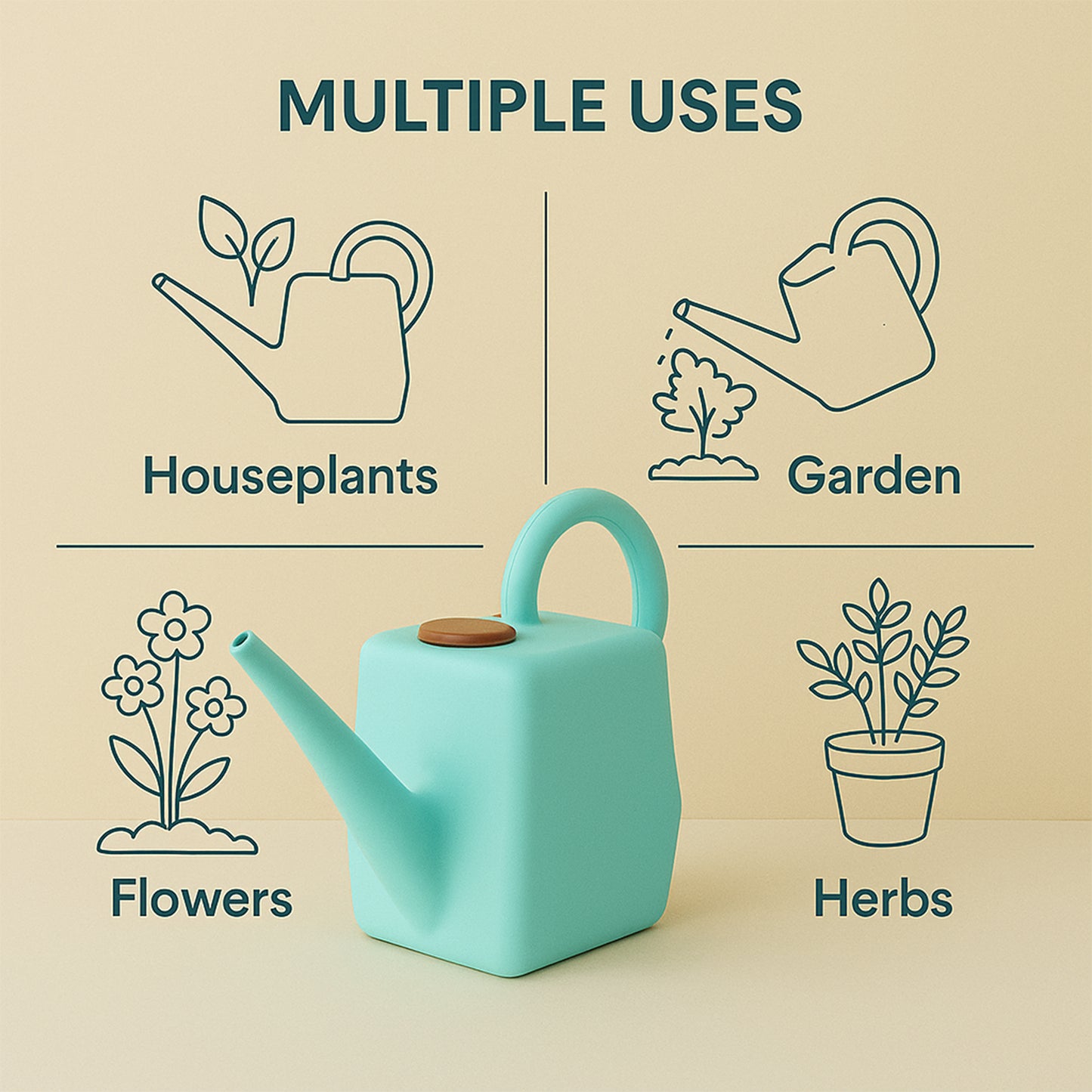 2 Litre Heavy-duty Plastic Gardening Watering Can With Long Spout Ergonomic Handle