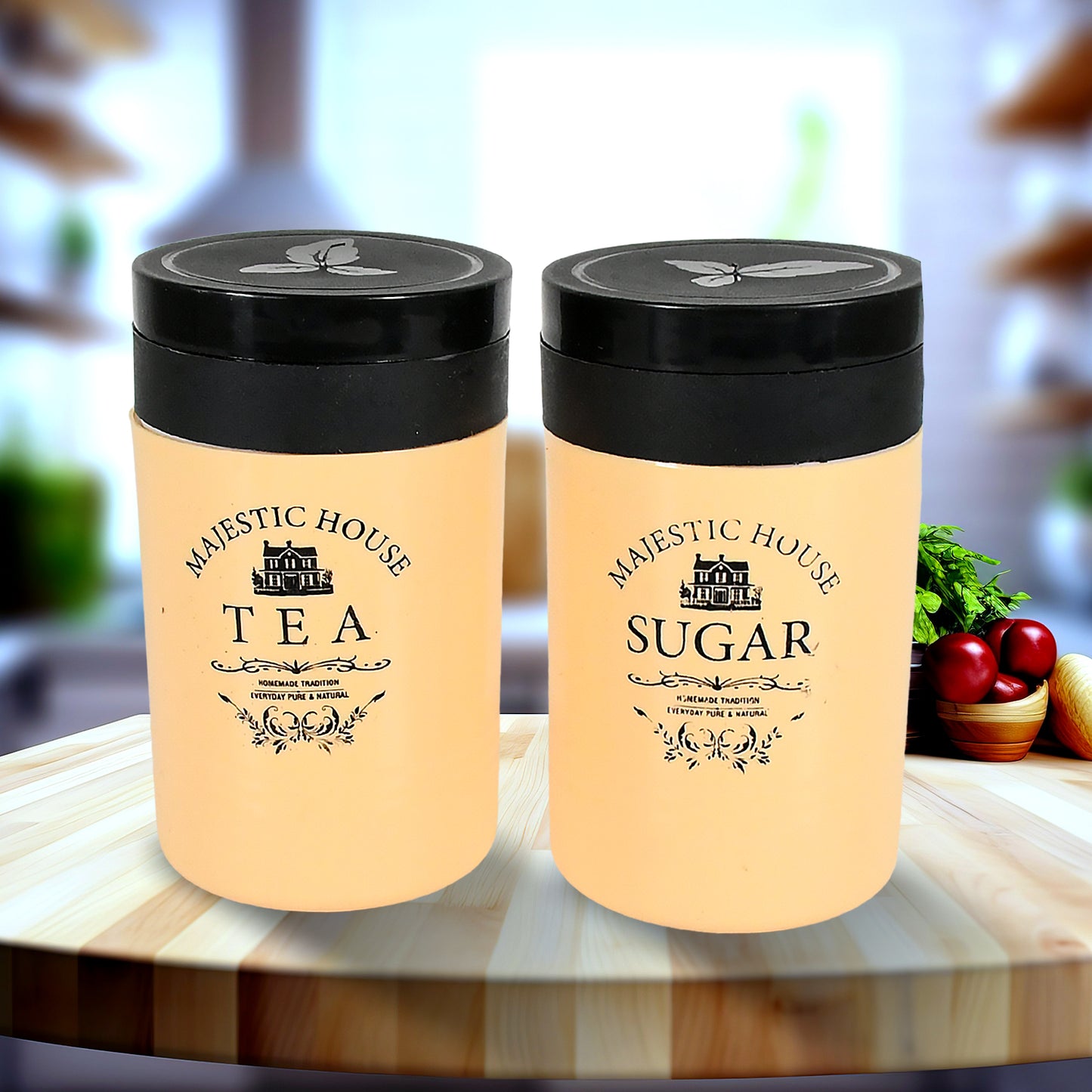 Tea and Sugar Storage Containers, 800 ML, Airtight Seal with Black Lid, Set of 2