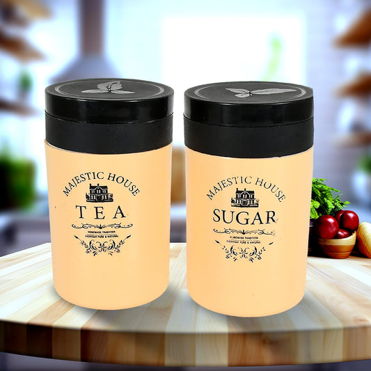 Tea and Sugar Storage Containers, 800 ML, Airtight Seal with Black Lid, Set of 2