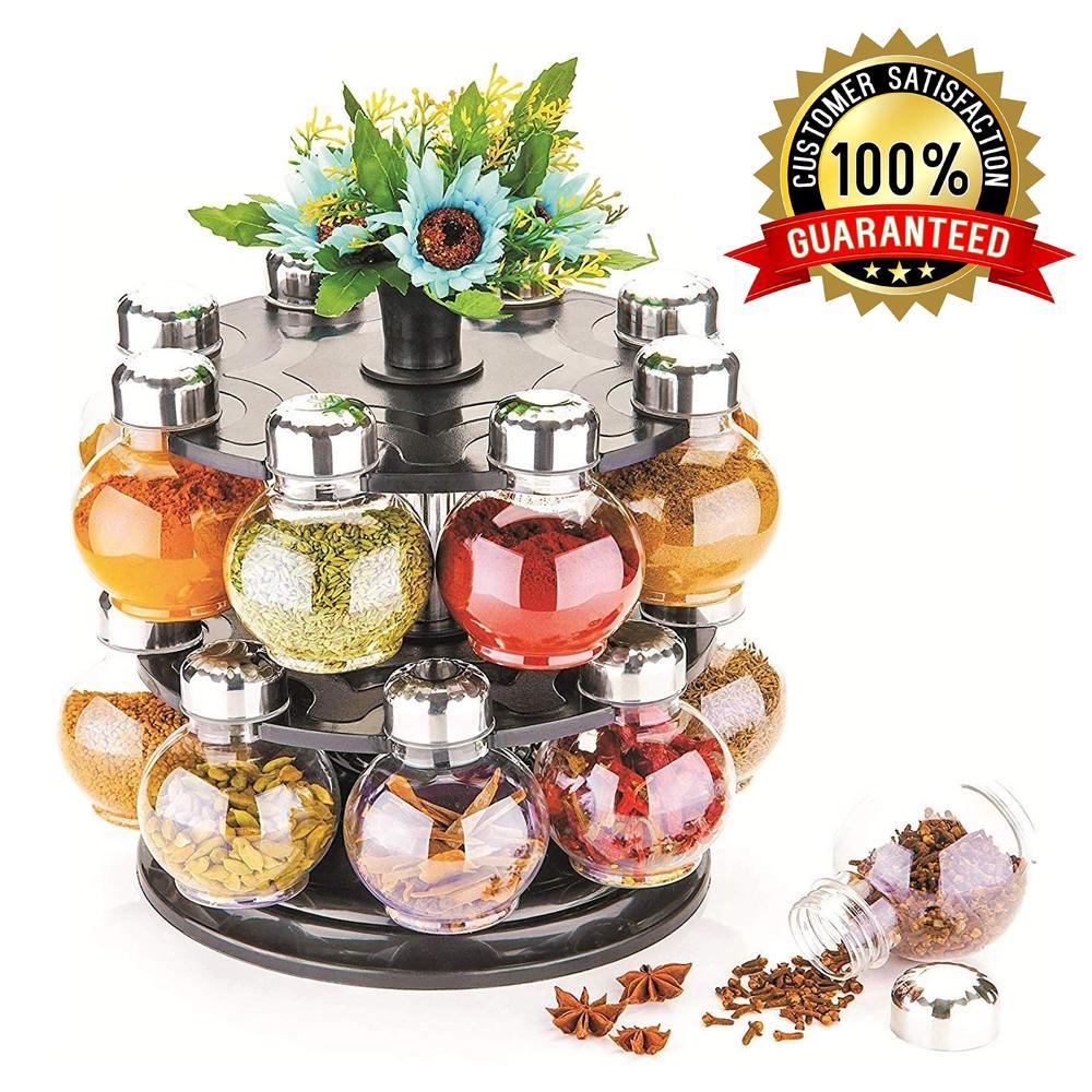 16-Piece 360° Revolving Spice Rack – Multipurpose Kitchen Condiment Set