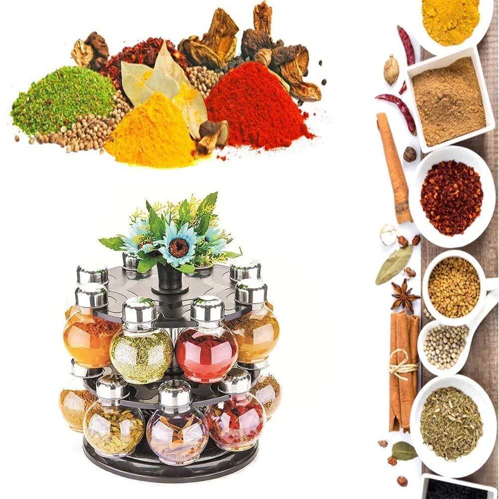 16-Piece 360° Revolving Spice Rack – Multipurpose Kitchen Condiment Set