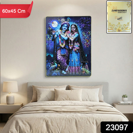 Divine Radha Krishna Moonlight Artistic Wall Frame (1 Pc 60x45 Cm)