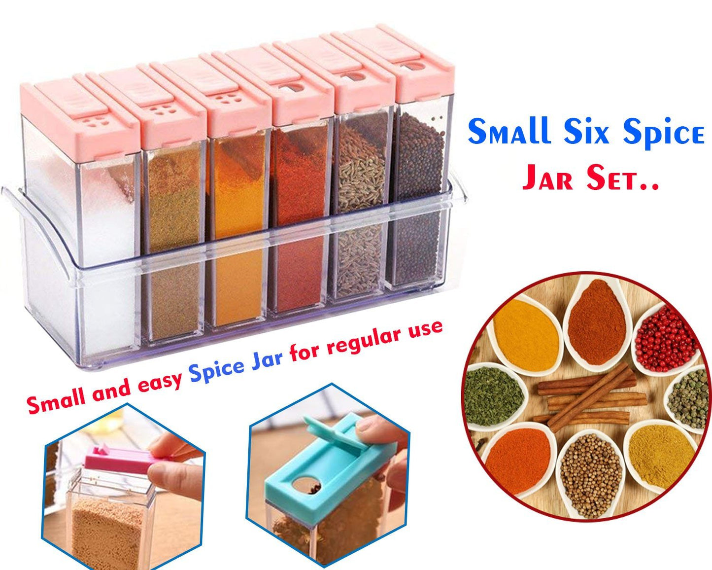 6-Piece Plastic Spice Jar Set – Airtight & Space-Saving Storage