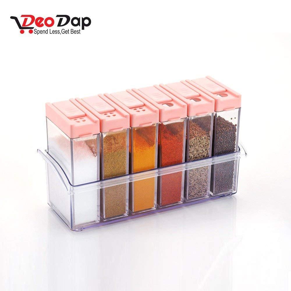 6-Piece Plastic Spice Jar Set – Airtight & Space-Saving Storage