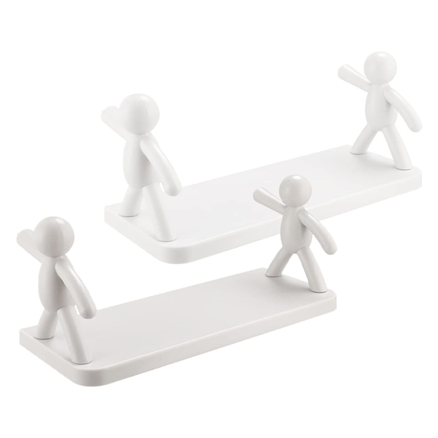 Decorative Wall Mounted Floating Shelf with Figurine Holders, 33 x 13.5 cm, White