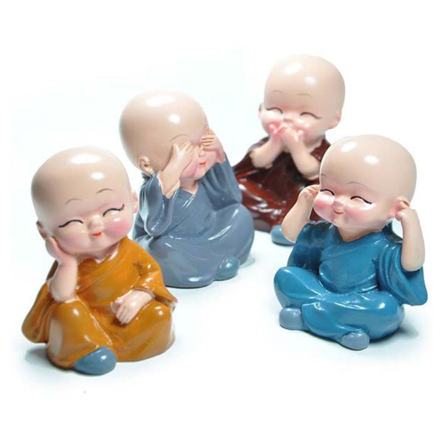 Decorative Baby Buddha Figurines Set, 4 Pieces, Multi-Coloured, 5 cm Height, Home and Office Decor