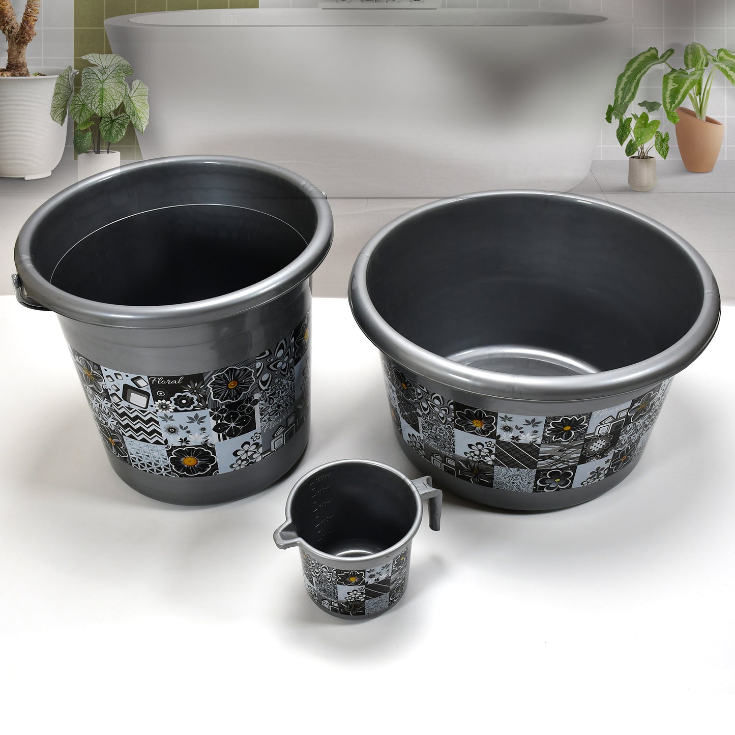 7-Piece Large Capacity Plastic Bathroom Set | Virgin Plastic Combo with Tub, Bucket, Dustbin, Mug, Stool & More | Unbreakable & Lightweight