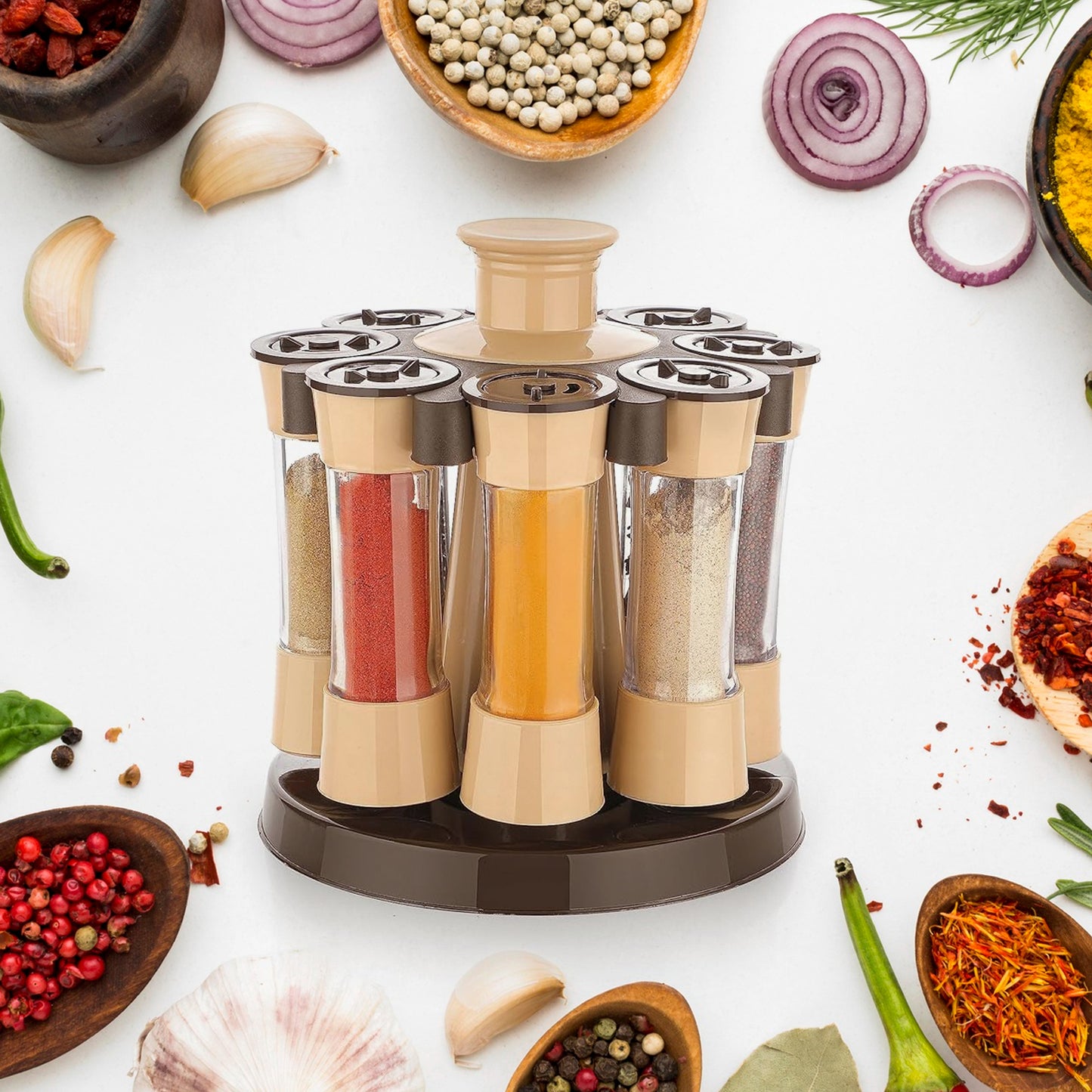 360° Revolving Spice Rack – 8-Piece Kitchen Condiment Set
