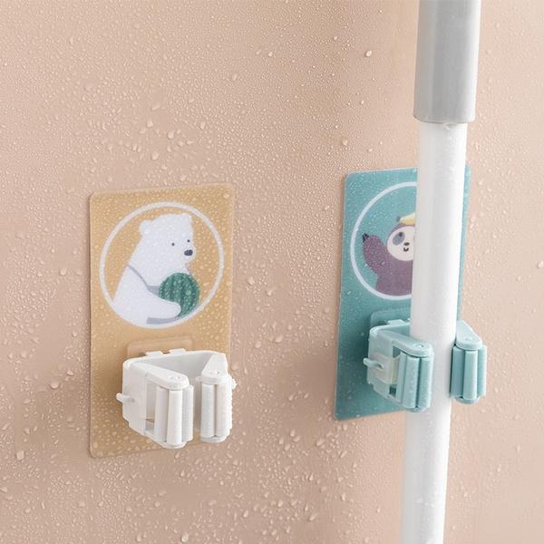 Self-Adhesive Mop and Broom Holder with Cartoon Design, 13 cm x 7 cm, Waterproof Wall Mount