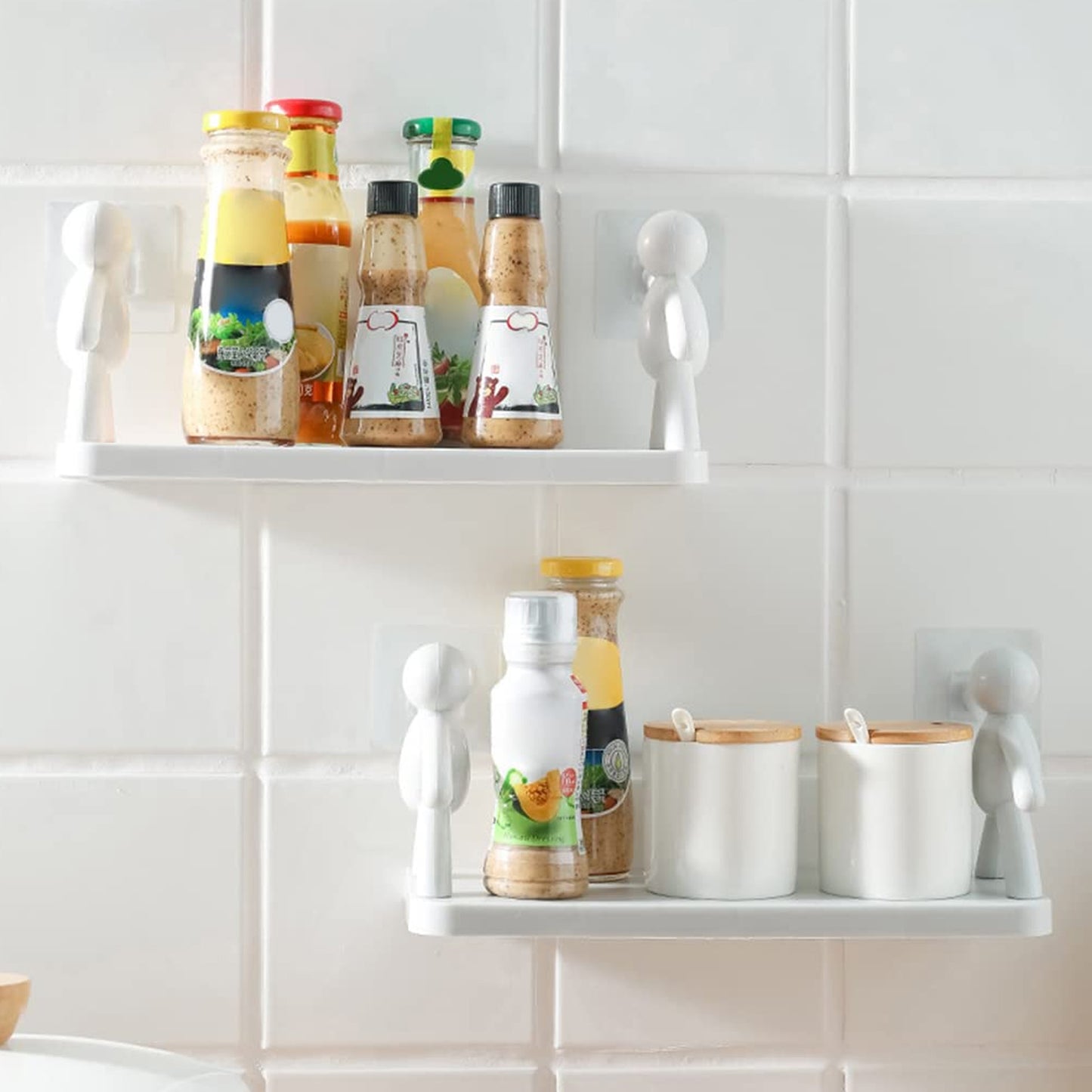 Decorative Wall Mounted Floating Shelf with Figurine Holders, 33 x 13.5 cm, White