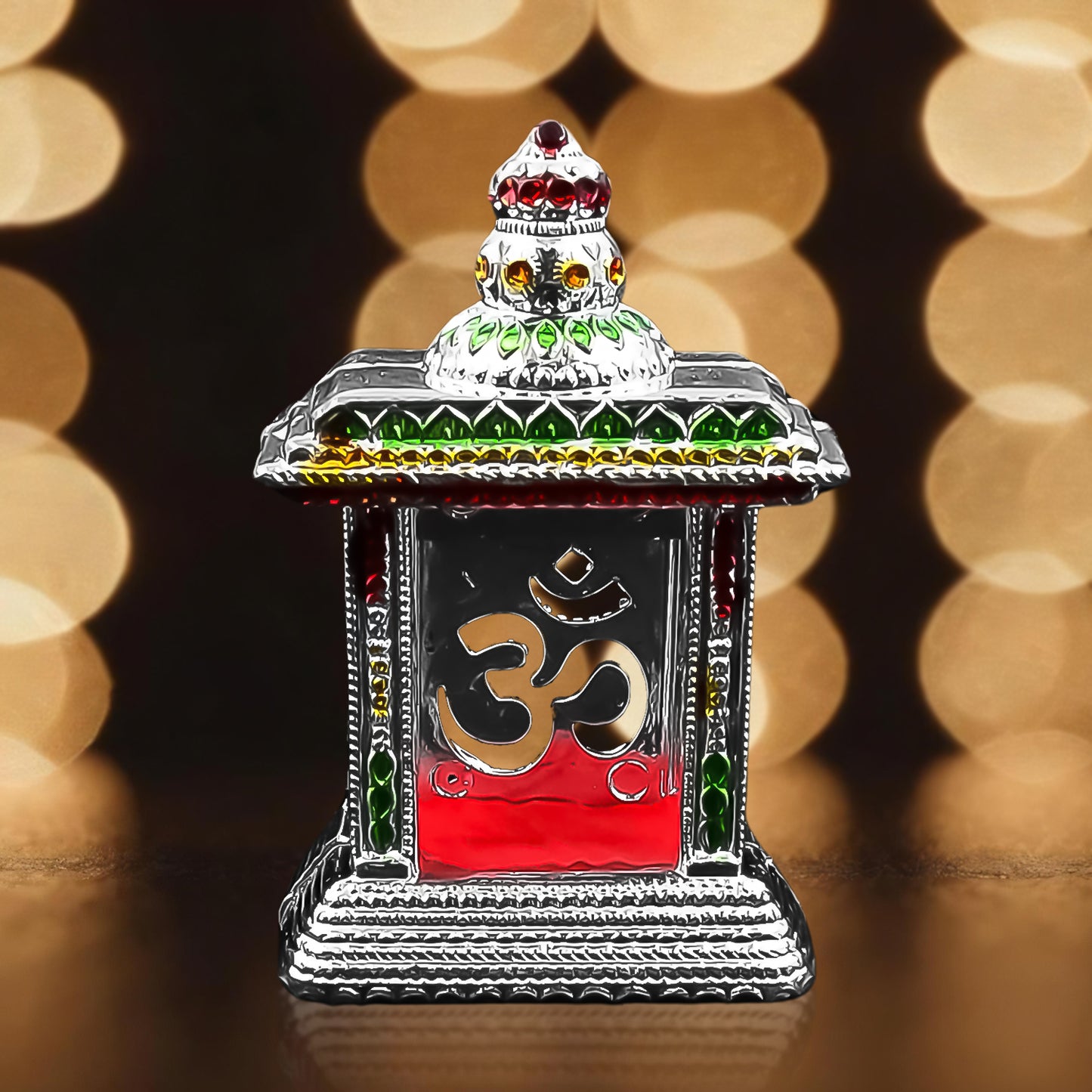 Adhesive Small Om Temple for Home & Car Dashboard | Handcrafted Plastic Mandir Showpiece | Decorative Gift for Office, Home, Pooja Room (1 Pc)