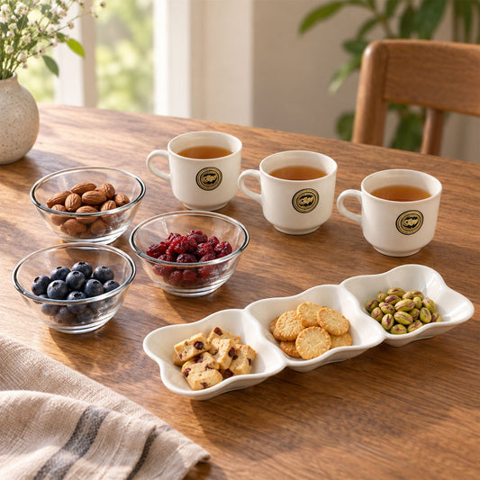 Snack Serving Gift Set With Cups Bowls And Divided Platter (7 Pc Set)