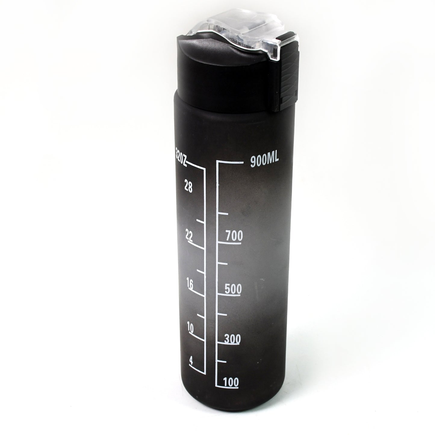 Motivational Water Bottle with Time Marker, 900ml, Black Tritan, Leak-proof Sports Bottle with Straw