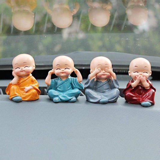 Decorative Baby Buddha Figurines Set, 4 Pieces, Multi-Coloured, 5 cm Height, Home and Office Decor