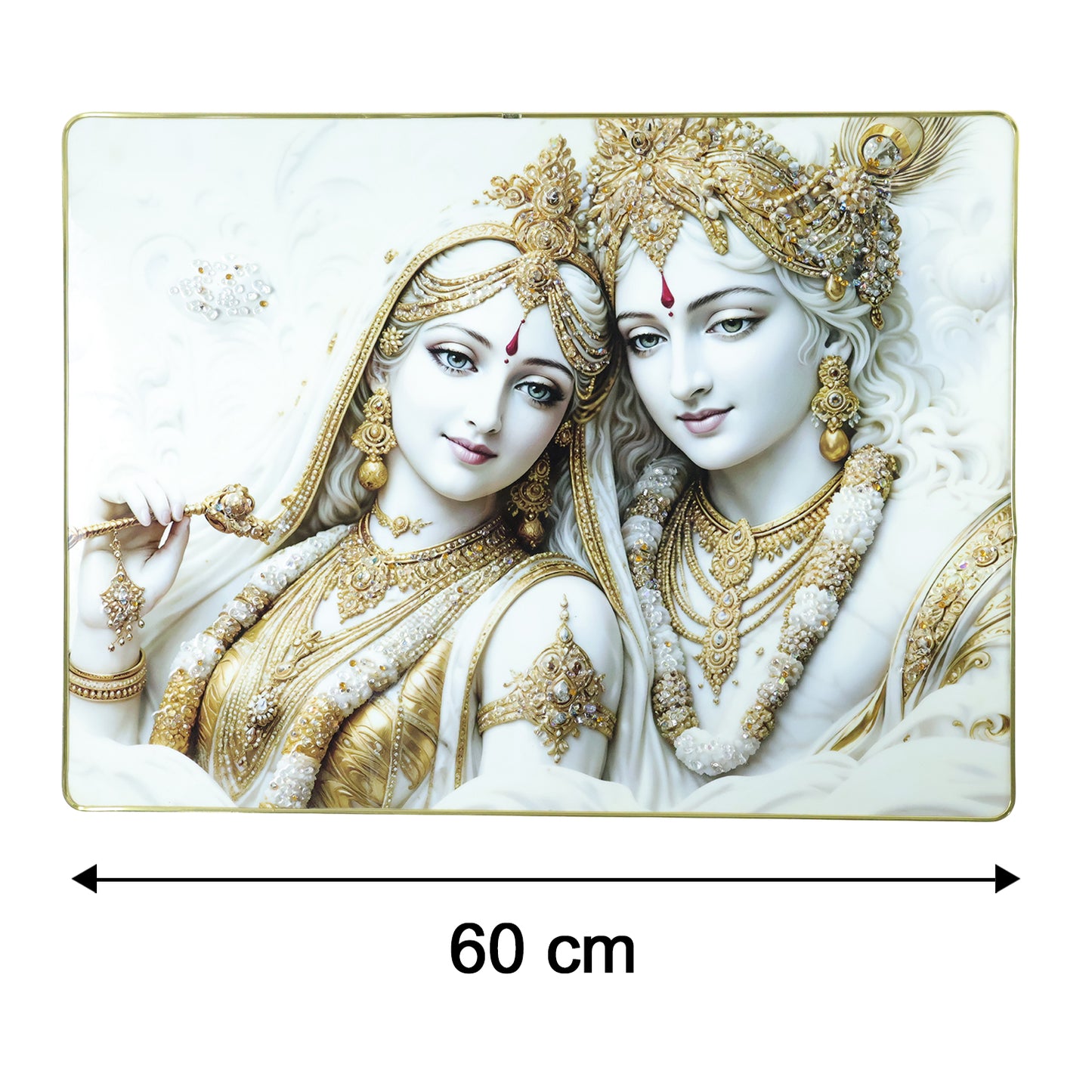 Premium Radha Krishna Royal White Gold Finish Wall Art Frame (1 Pc 60x45 Cm)
