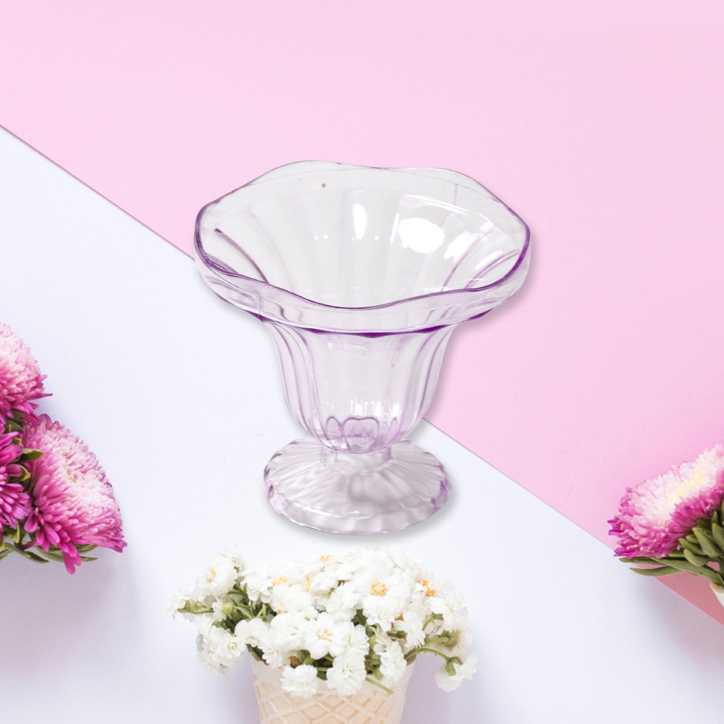 Crystal Plastic Ice-Cream Bowls Set of 6 | Elegant Dessert Cups for Sundaes, Snacks & More