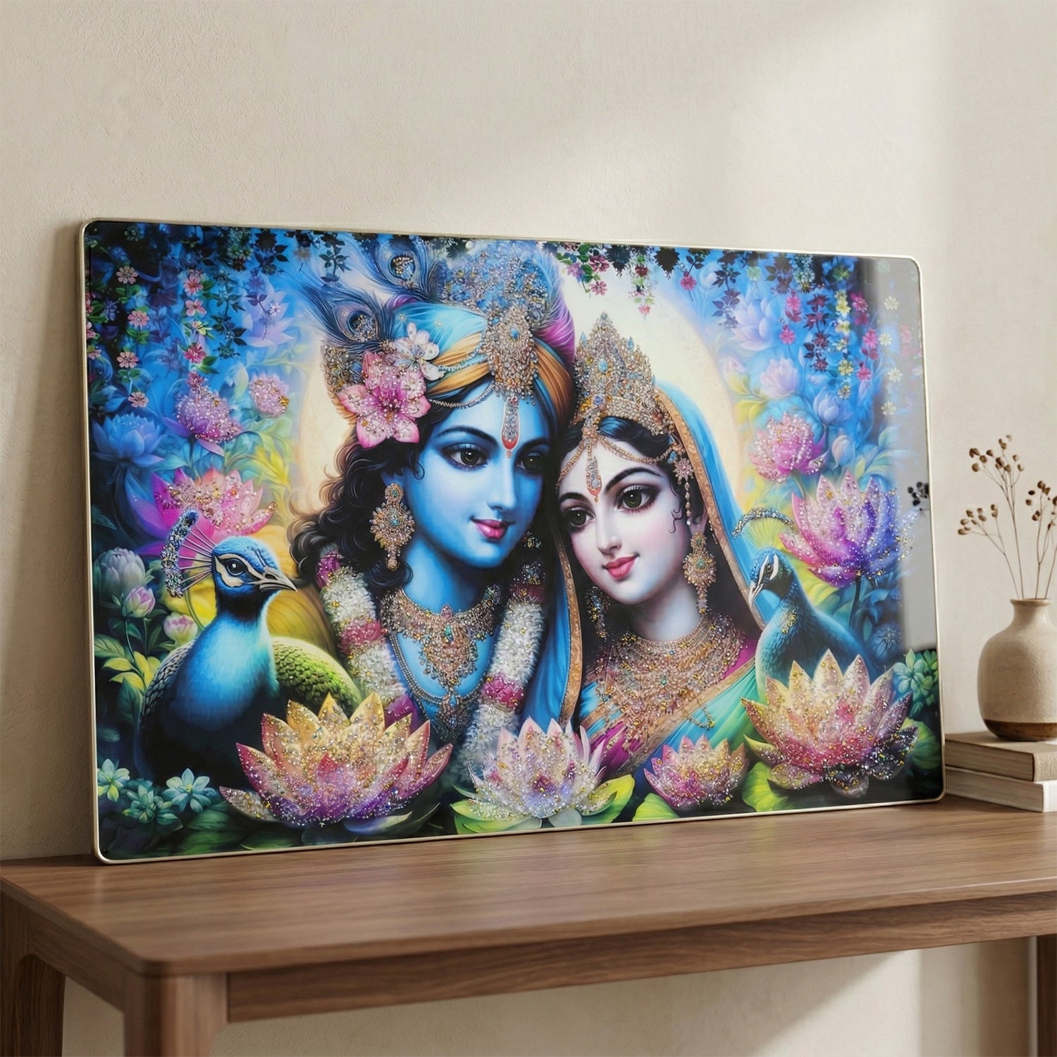 Premium Radha Krishna Decorative Wall Frame Painting (1 Pc 89x58 Cm)