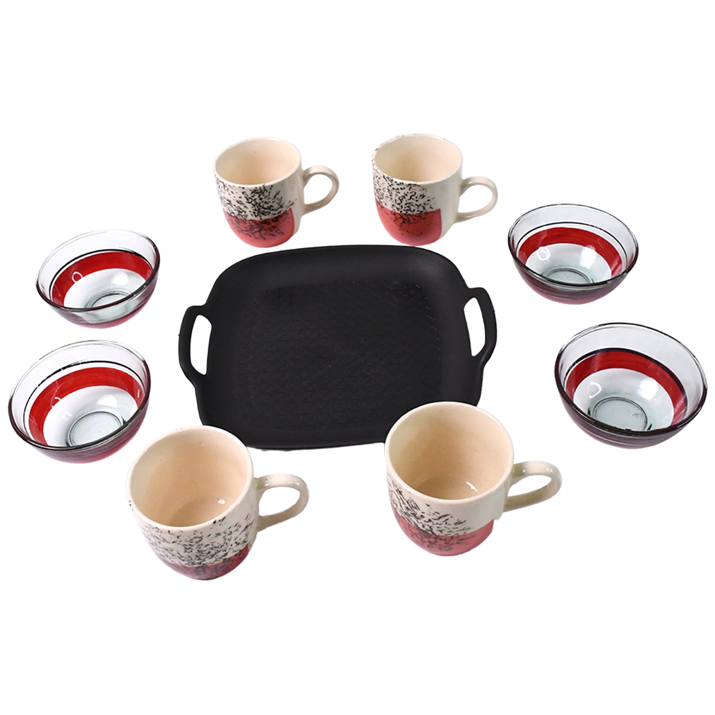 Healthy Choice 9-Piece Ceramic Cup & Glass Bowl Set with Plastic Plate
