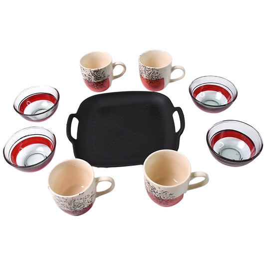 Healthy Choice 9-Piece Ceramic Cup & Glass Bowl Set with Plastic Plate