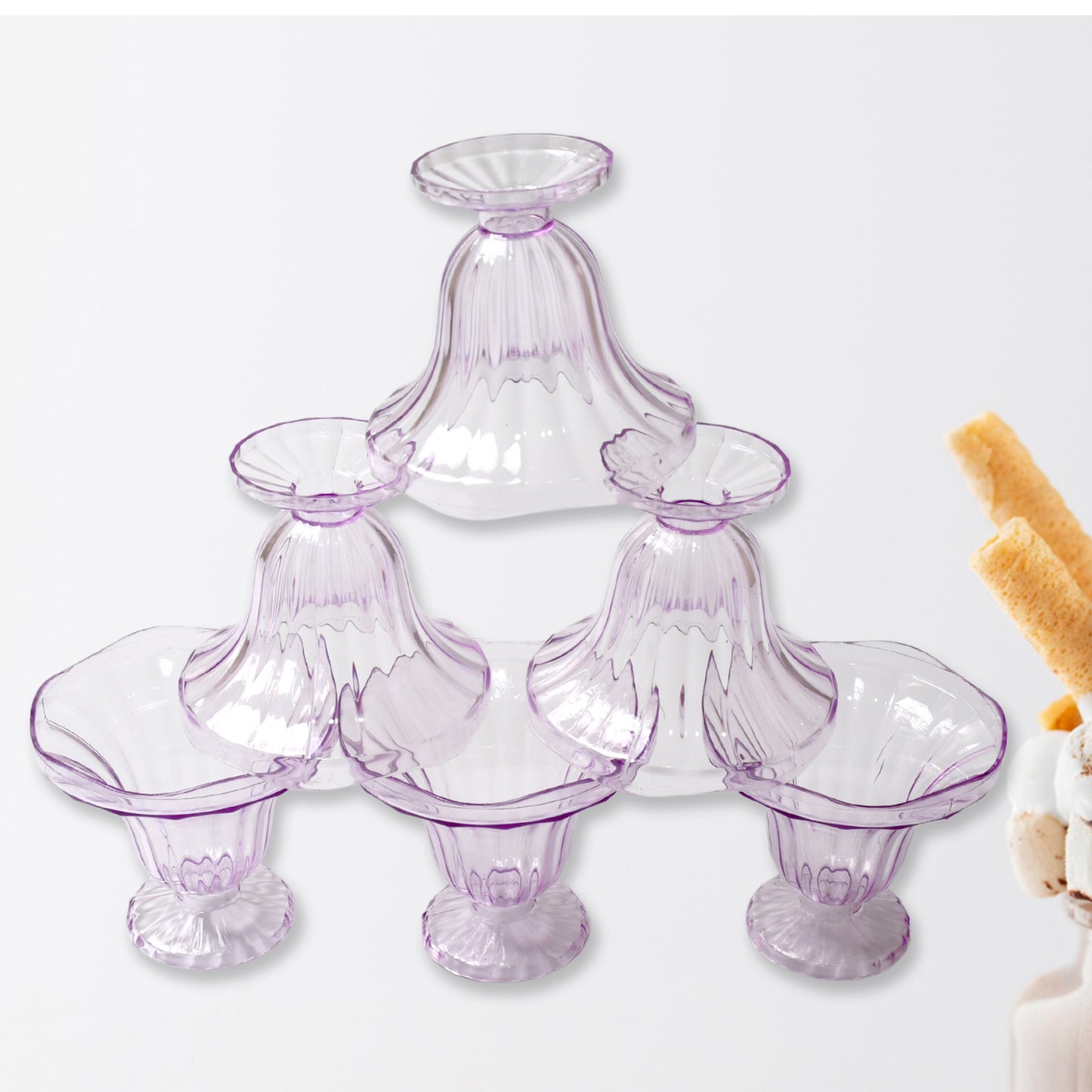 Crystal Plastic Ice-Cream Bowls Set of 6 | Elegant Dessert Cups for Sundaes, Snacks & More