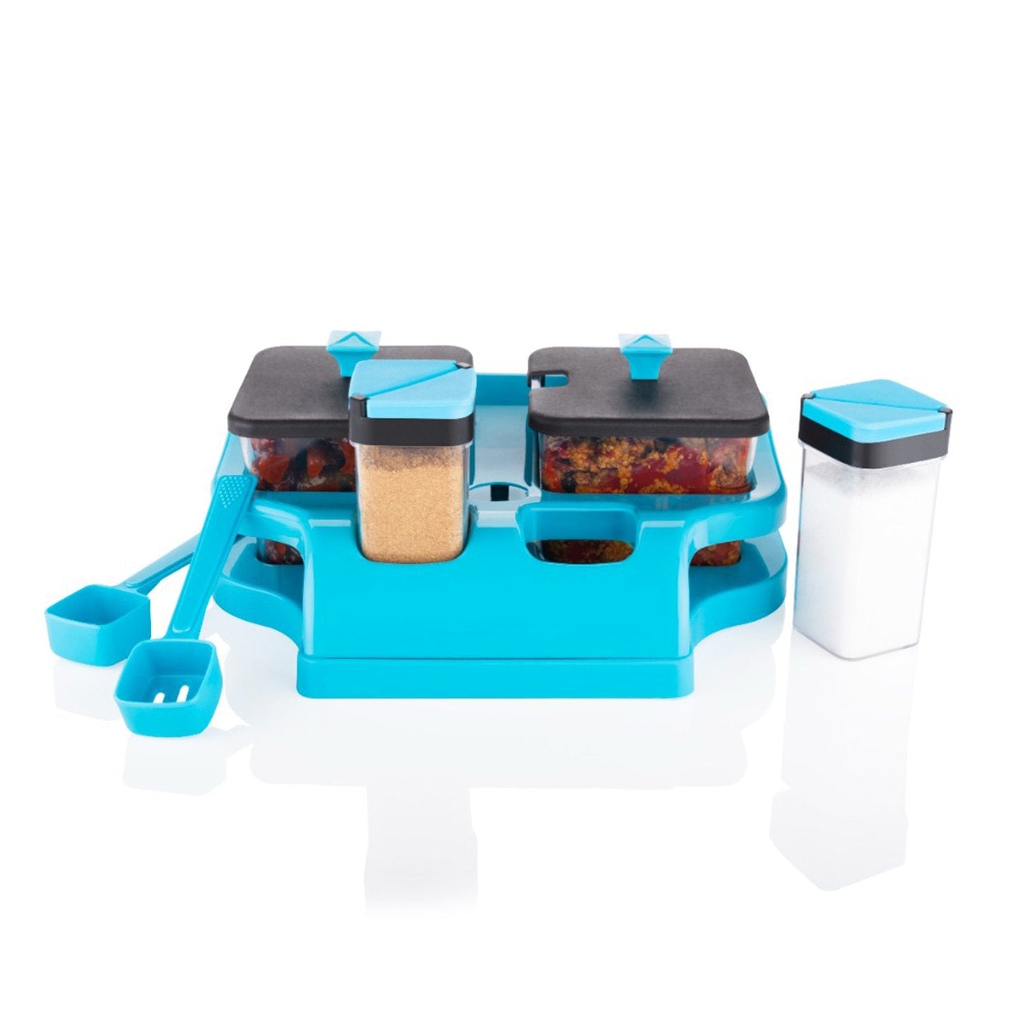 Multipurpose 4-Piece Spice & Achar Jar Container with Spoon & Tray Holder