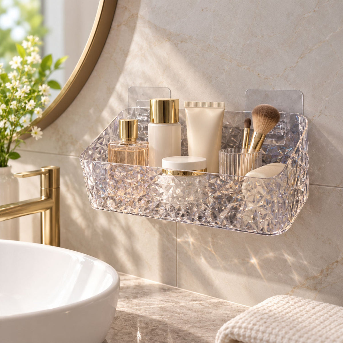 Diamond Design Bathroom Wall Rack For Toiletries And Cosmetic Storage (1 Pc)