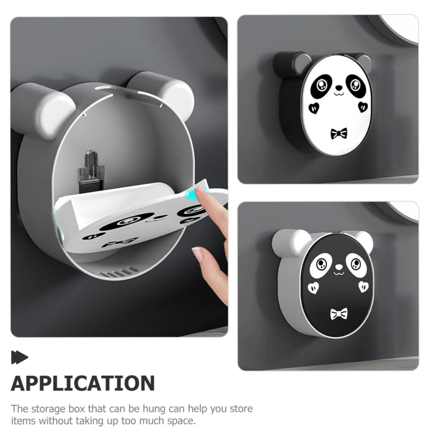 Wall-Mounted Panda Soap Holder, No-Drill Installation, 12 x 12 x 5 cm, Black and White