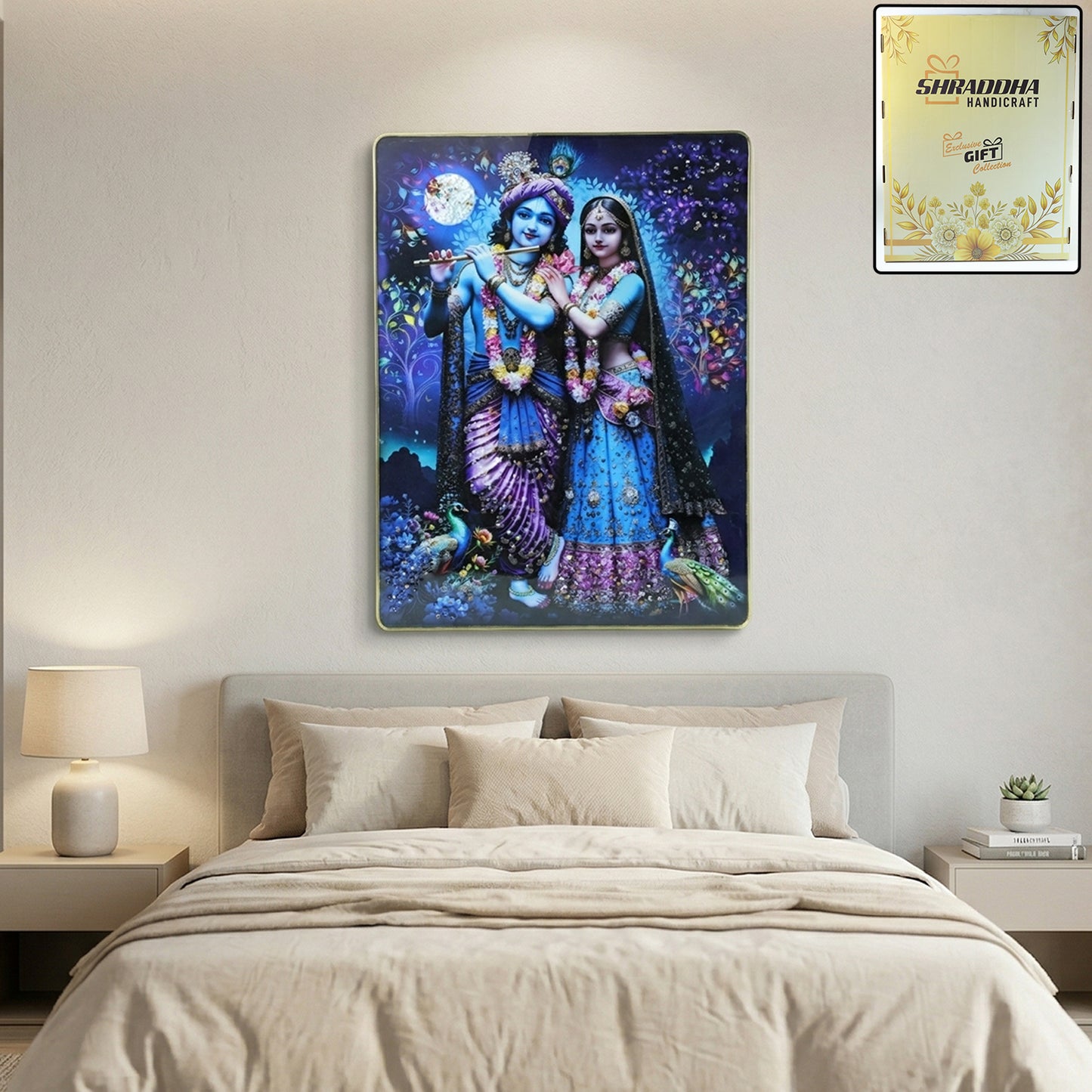 Divine Radha Krishna Moonlight Artistic Wall Frame (1 Pc 60x45 Cm)