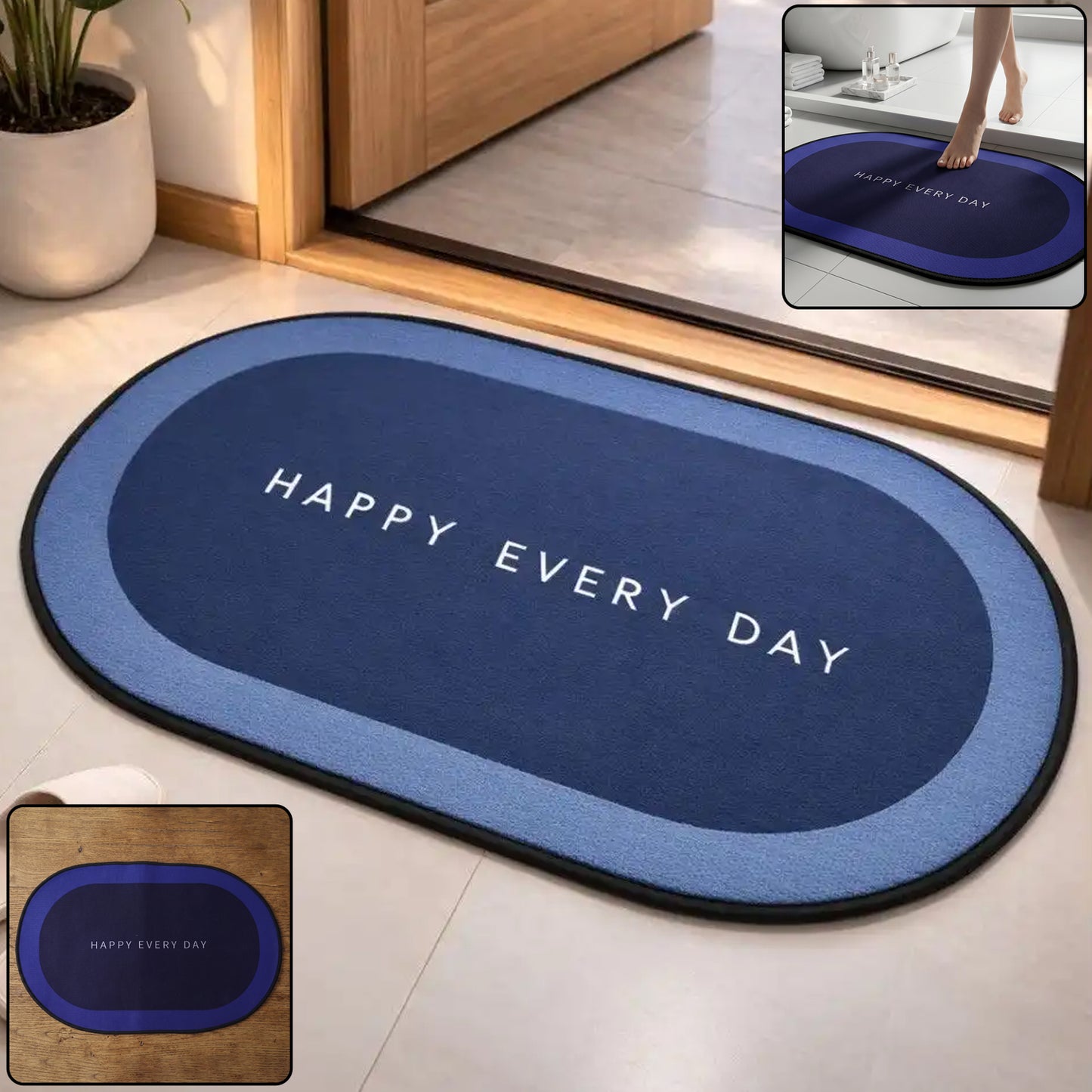Bathroom Floor Mat  Fast Absorbing  Slip-resistant Oval Design