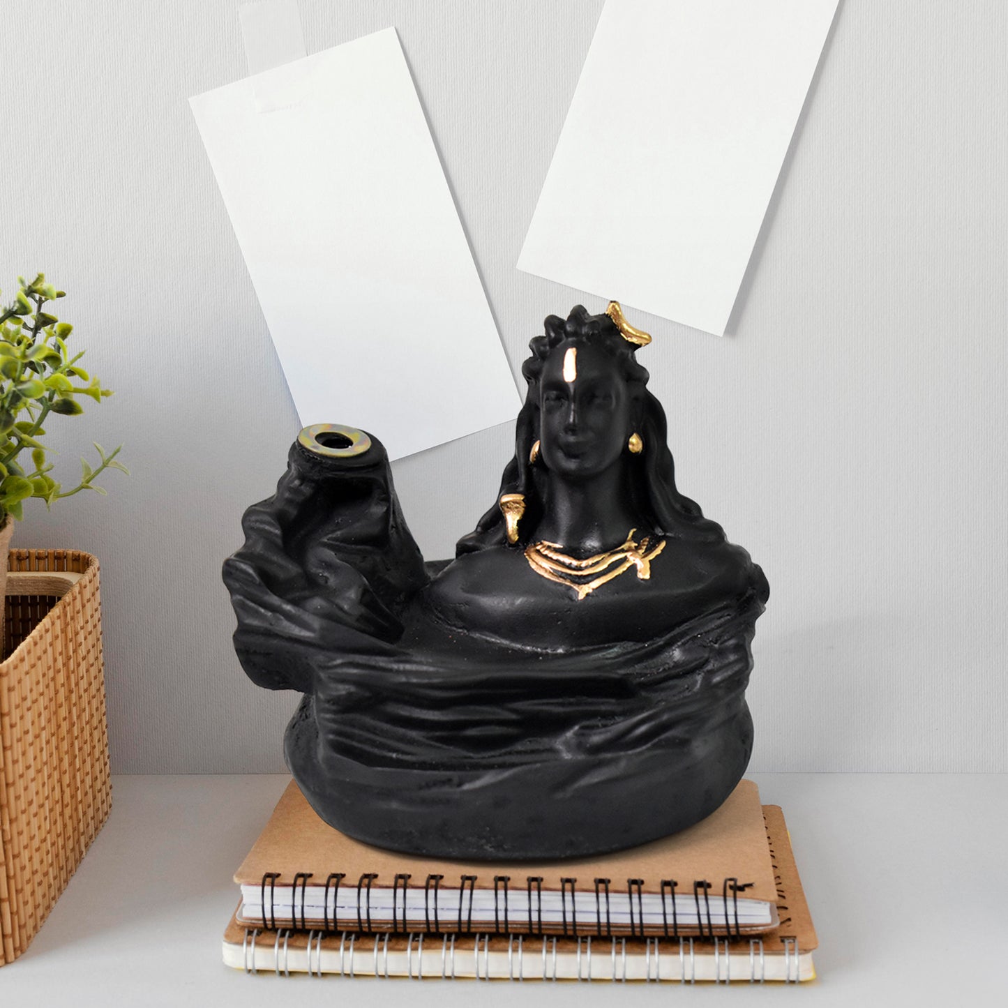 Lord Shiva Adiyogi Backflow Smoke Fountain Incense Holder with 8 Cones – Polyresin Statue for Home Decor, Meditation, Car Dashboard, and Gifting – Spiritual Idol Showpiece (1 Pc)