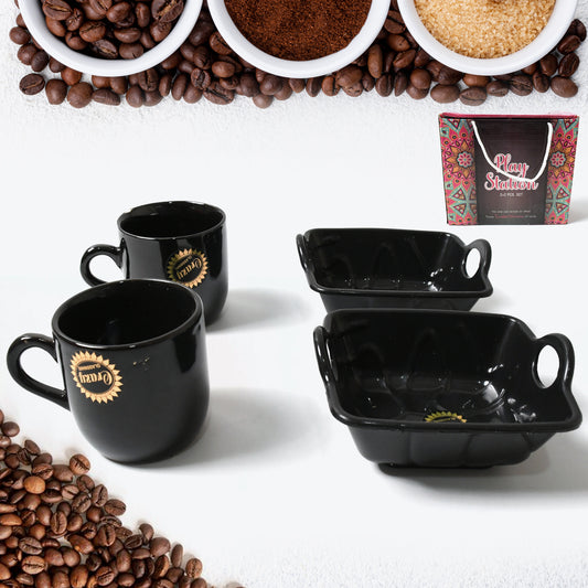 Ceramic Tea/Cups/Mug Set – 4 Pcs Set with Handle Serving Bowl