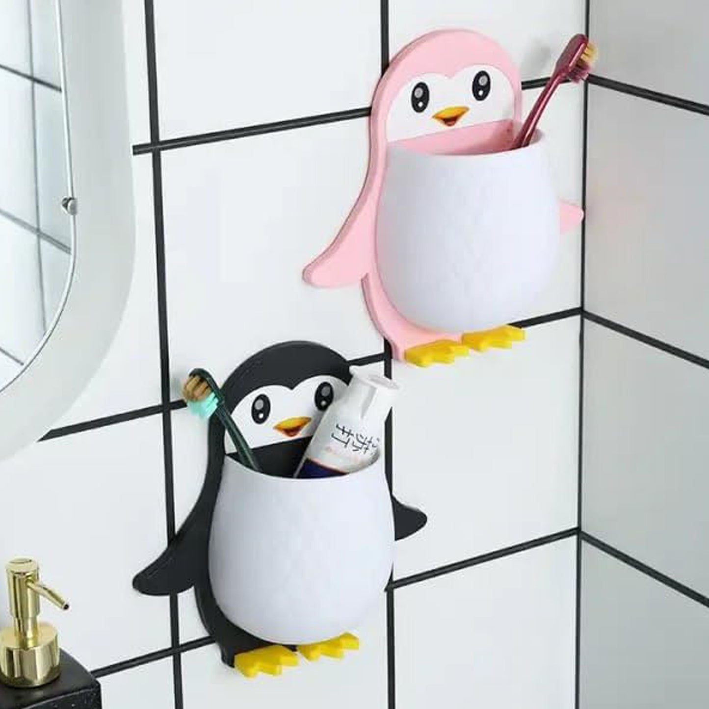 Penguin Wall Mount Storage Box – Self-Adhesive Remote Holder, Toothbrush & Controller Organizer, Plastic Wall Nightstand for Bedroom, Office, Bathroom, Kitchen (1 Pc)